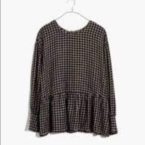 Madewell Button-Back Peplum Top in Mini Windowpane